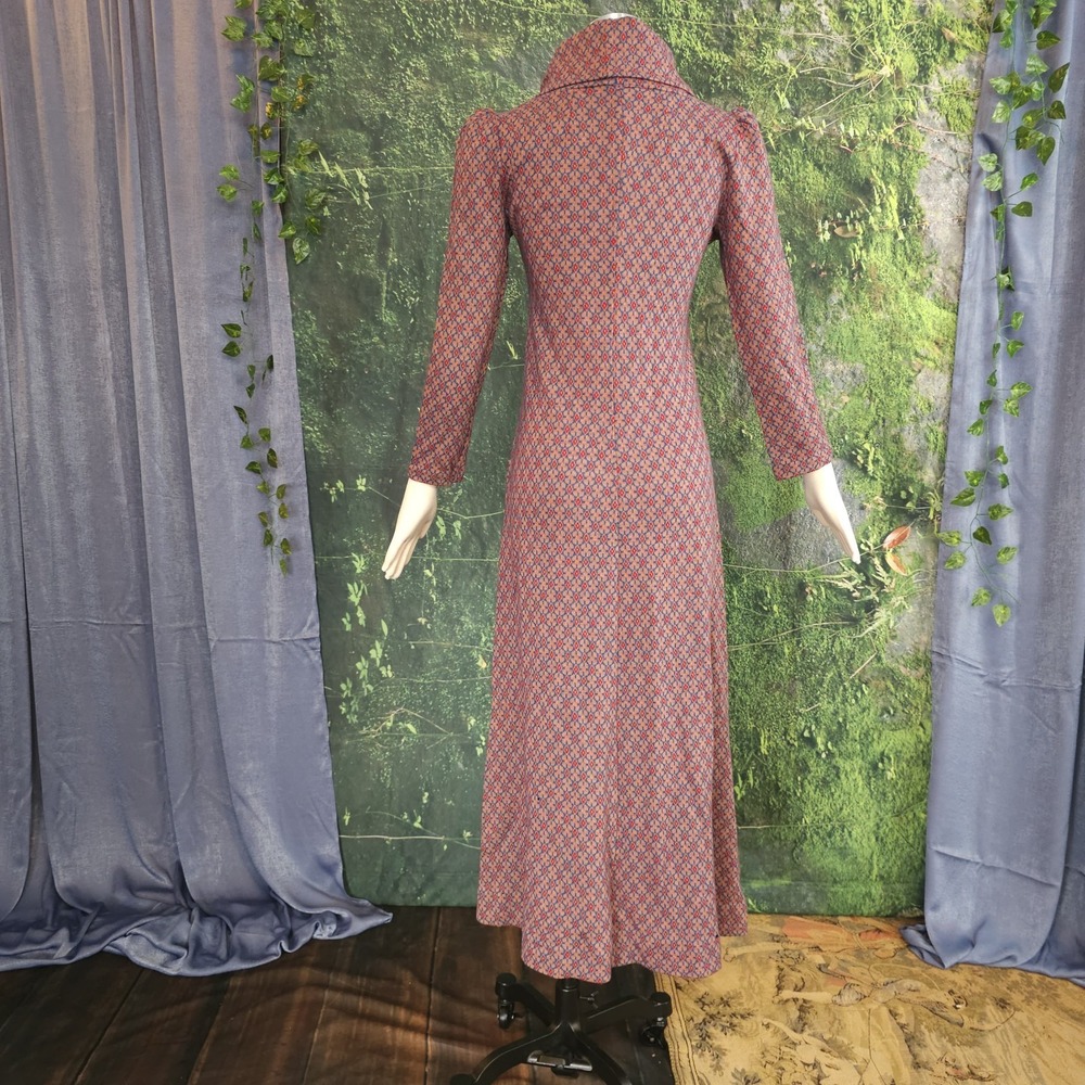 Vintage 1960's Dress Medieval Revival Maxi Floor Length Blue Red Coral As Is - Picture 11 of 15